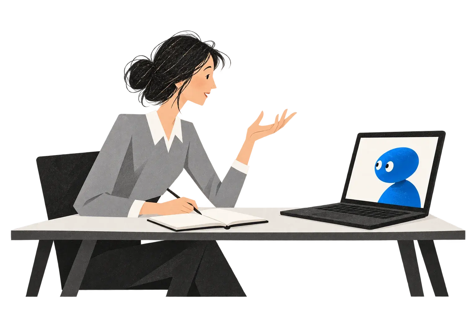 Concept illustration of a learner practicing with a digital partner.